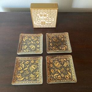 Glass Guild Decorative Coasters Set - Gold and Brown